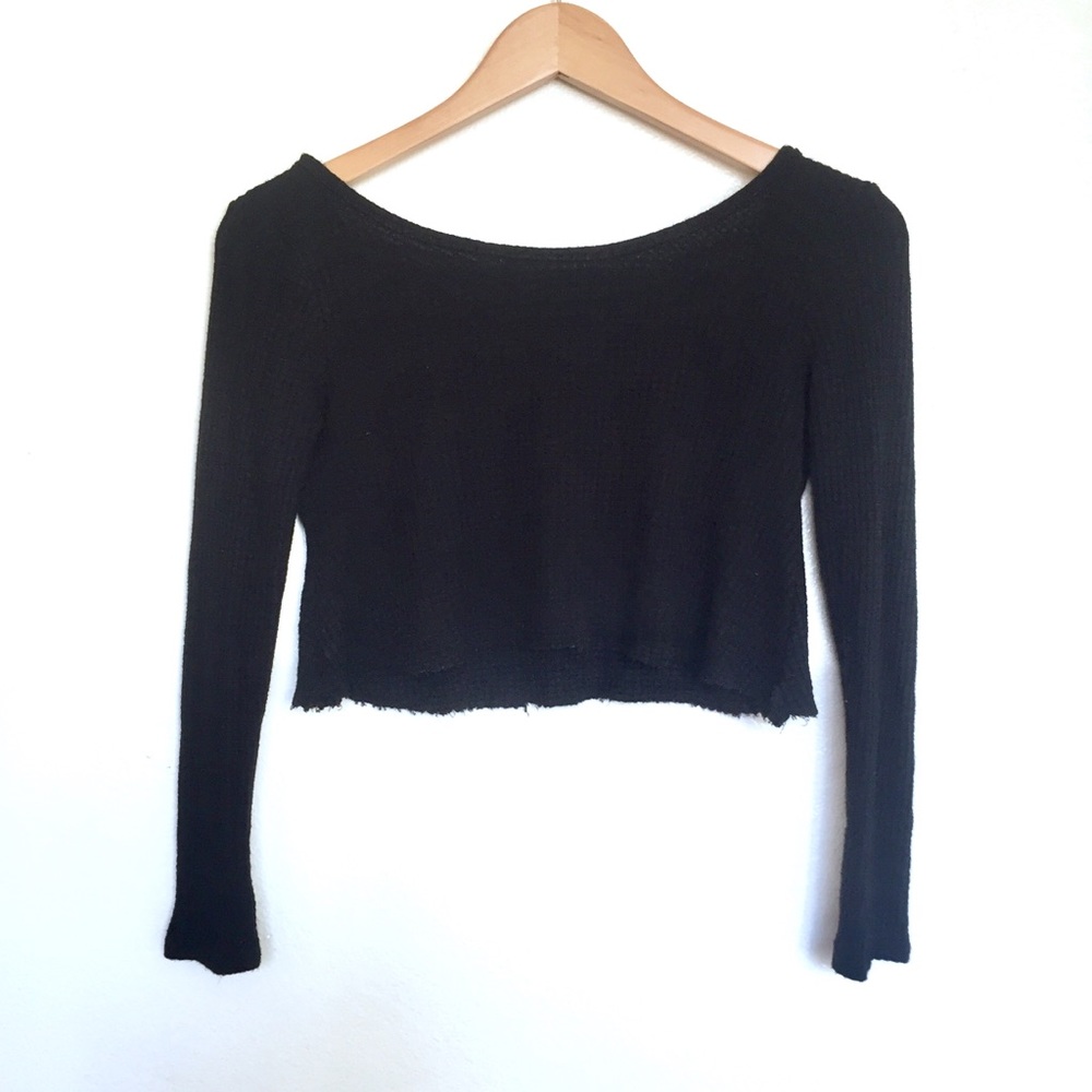 Waffle knit black cropped top